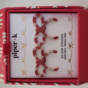 Piper K Red and Silver Sparkling Bow Earrings